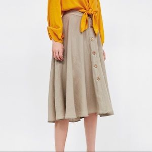 Linen midi a-line skirt